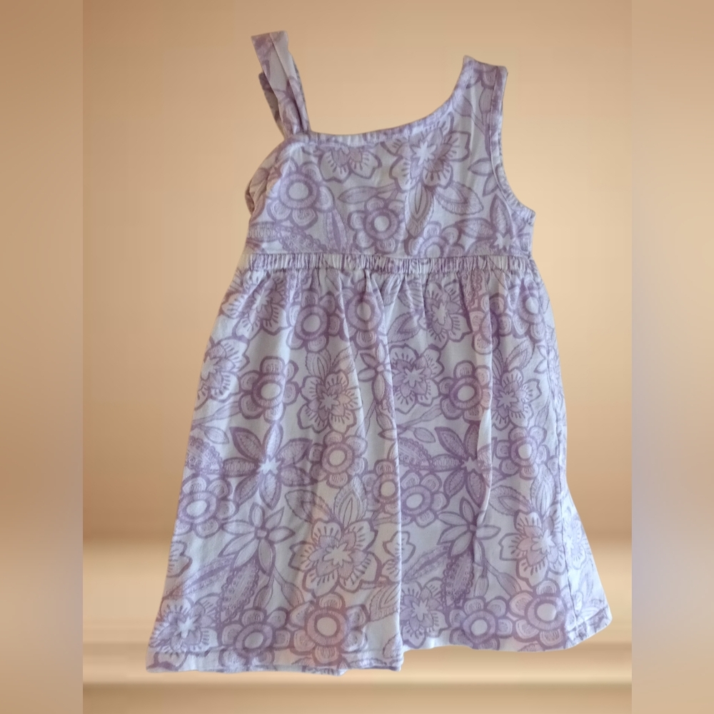 ⭐S) Old Navy Toddler Girl Floral Dress 4T Asymmetrical Strap Lavender White